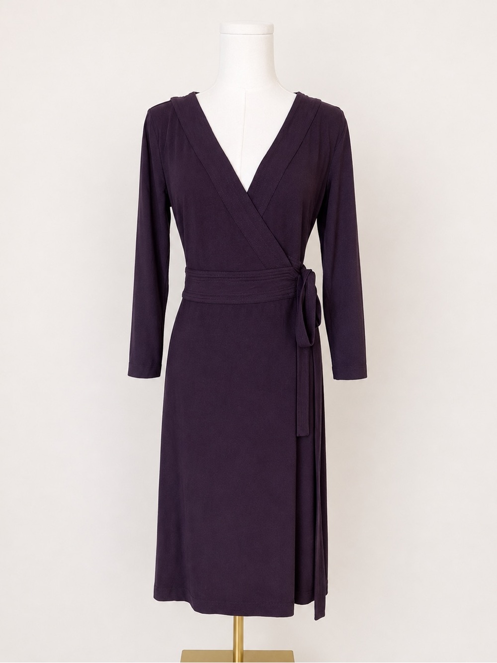Ann Taylor Size 4 Plum Purple Wrap Midi Dress 3/4 Sleeve Stretch Career